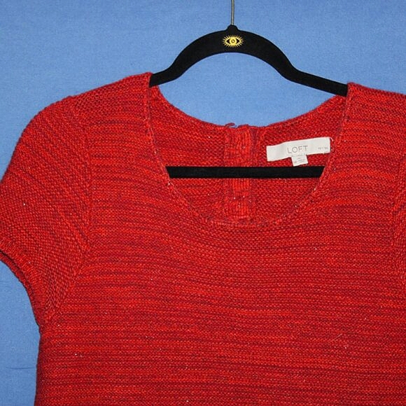 LOFT Petites Short Sleeve Sweater - MP - Red Orange Knit with Sparkle - Picture 3 of 7